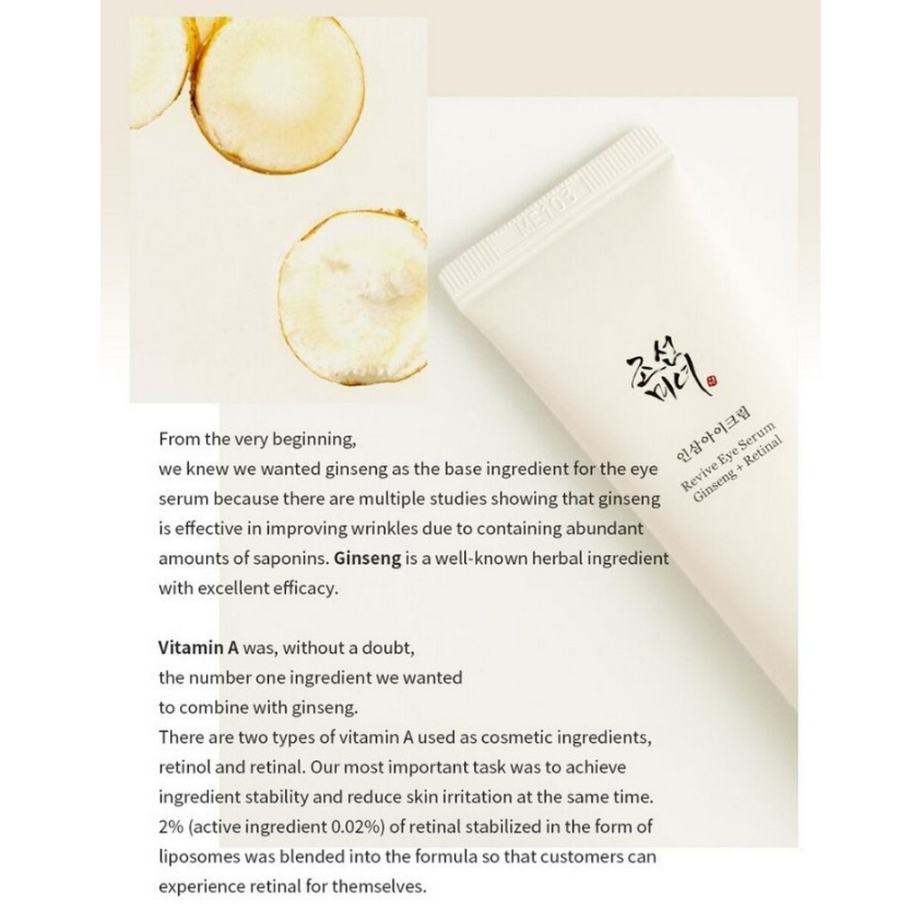 Kem chống lão hóa mắt thuần chay Beauty Of Joseon Revive Eye Serum Ginseng + Retinal 30ml cho vùng mắt