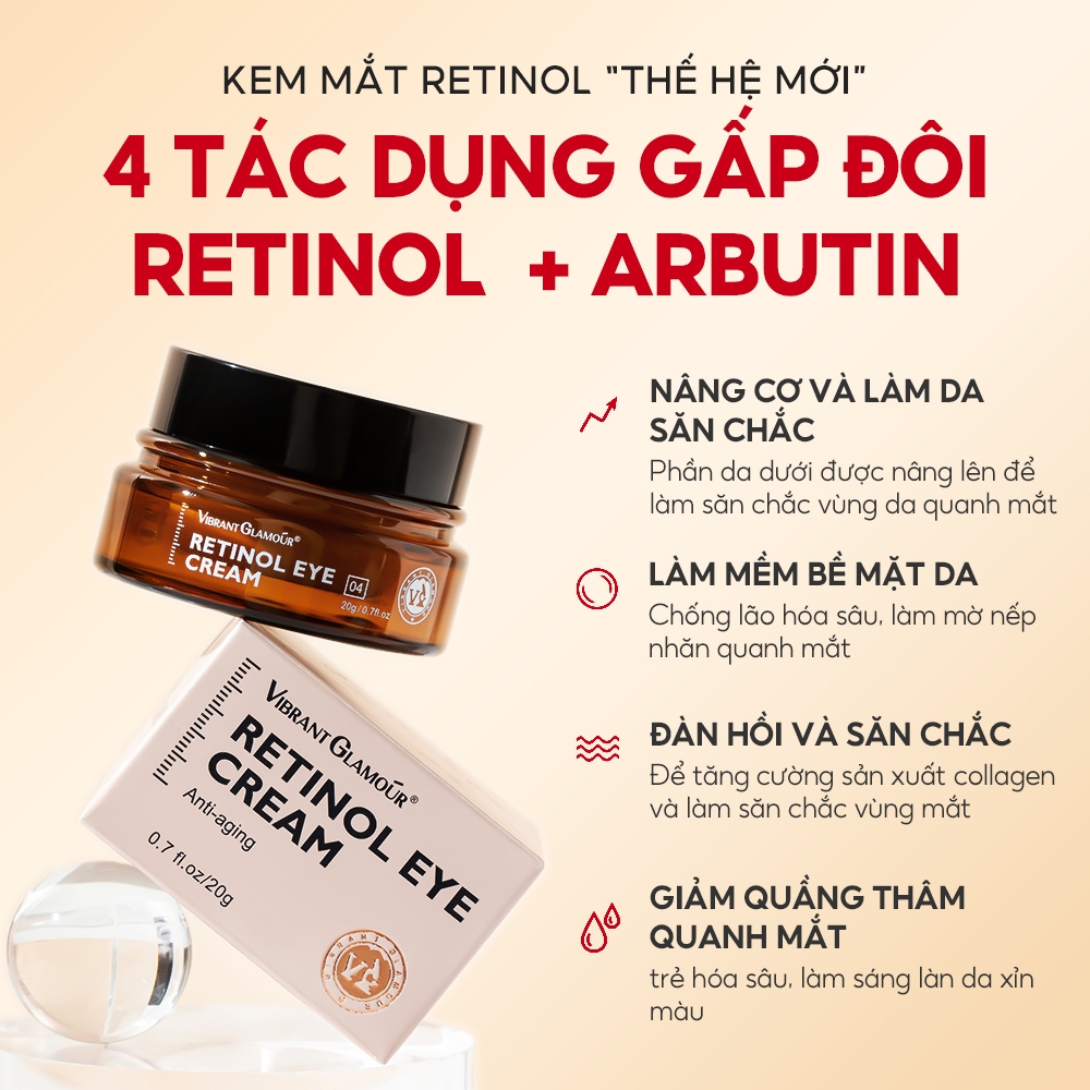 Kem dưỡng mắt VIBRANT GLAMOUR Retinol làm giảm nếp nhăn/ giảm quầng thâm làm sáng ẩm cho da 0.7FL.OZ/20g