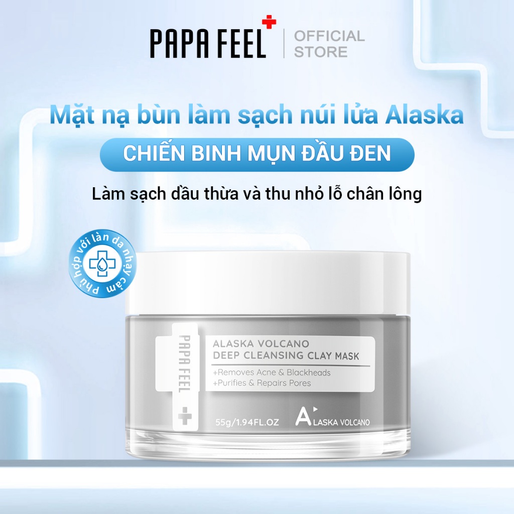 PAPA FEEL Mặt nạ đất sét núi lửa Alaska loại bỏ mụn trứng cá và mụn đầu đen làm sạch sâu thu nhỏ lỗ chân lông 55g