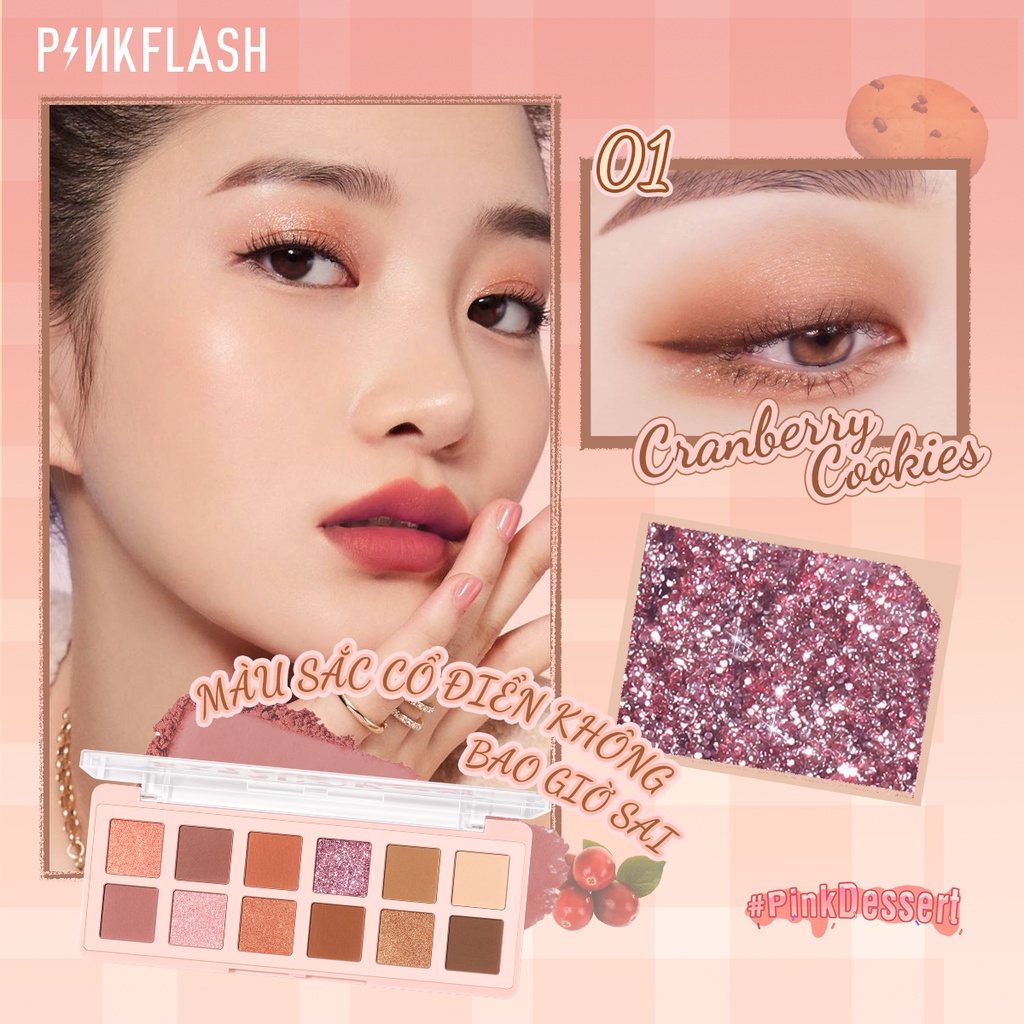 PINKFLASH Bảng phấn mắt PinkDessert độ lên màu cao nhũ ánh kim lâu trôi trang điểm đa năng 100g