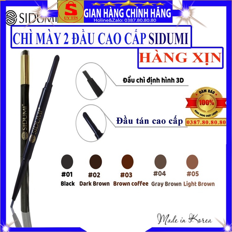 Bút chì kẻ lông mày chân mày 2 đầu phẩy sợi loại tốt Sidumi hàn quốc lâu trôi không thấm nước cho da dầu mụn 3d 4d cứng