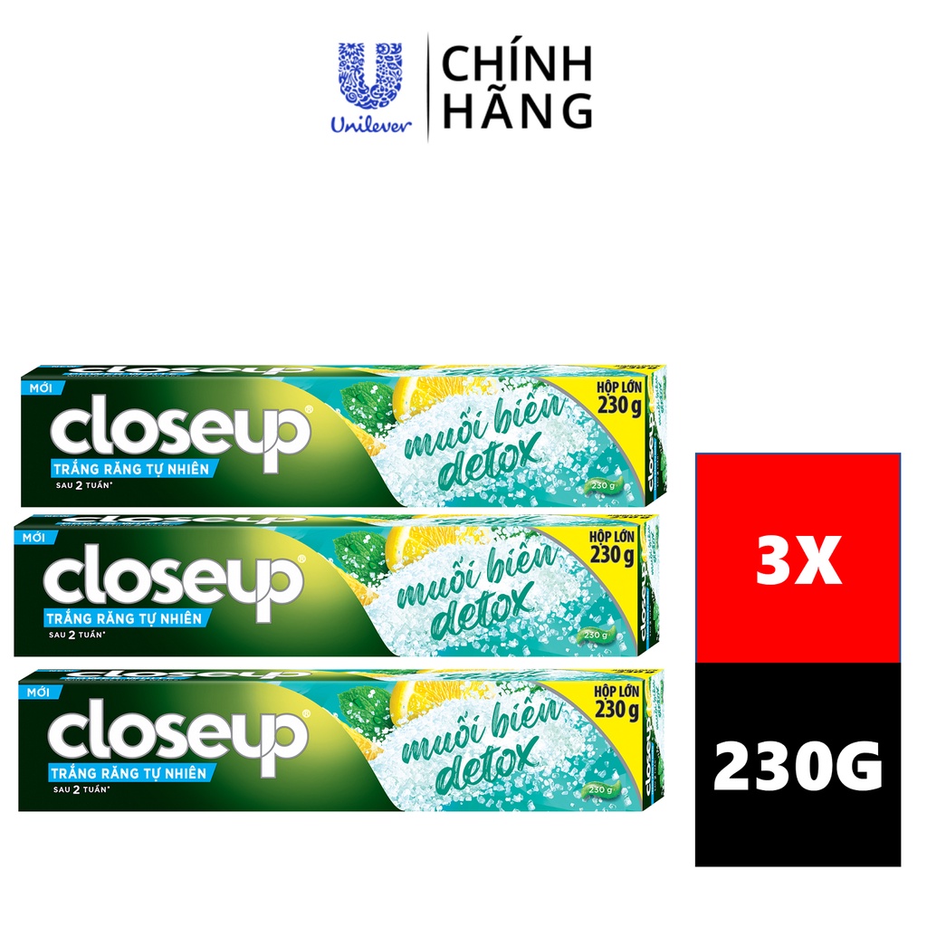 Combo 3 Kem Đánh Răng Closeup Giúp Làm Trắng Răng Tự Nhiên Sau 2 Tuần Với Chiết Xuất Chanh Và Muối Biển 230G/Tuýp