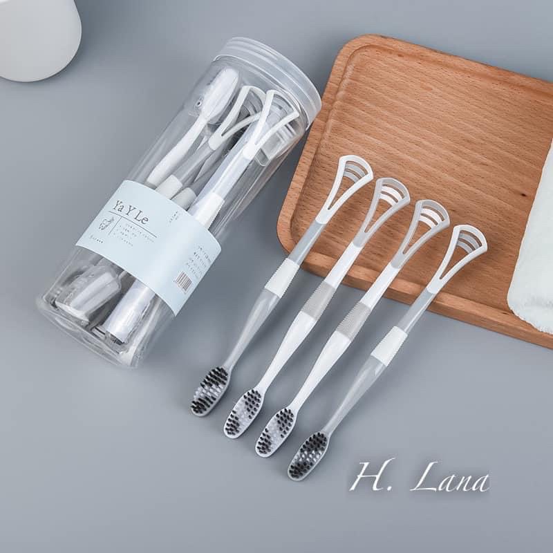 Hộp 8 chiếc bàn chải đánh răng 2 in 1 có rơ lưỡi tiện dụng