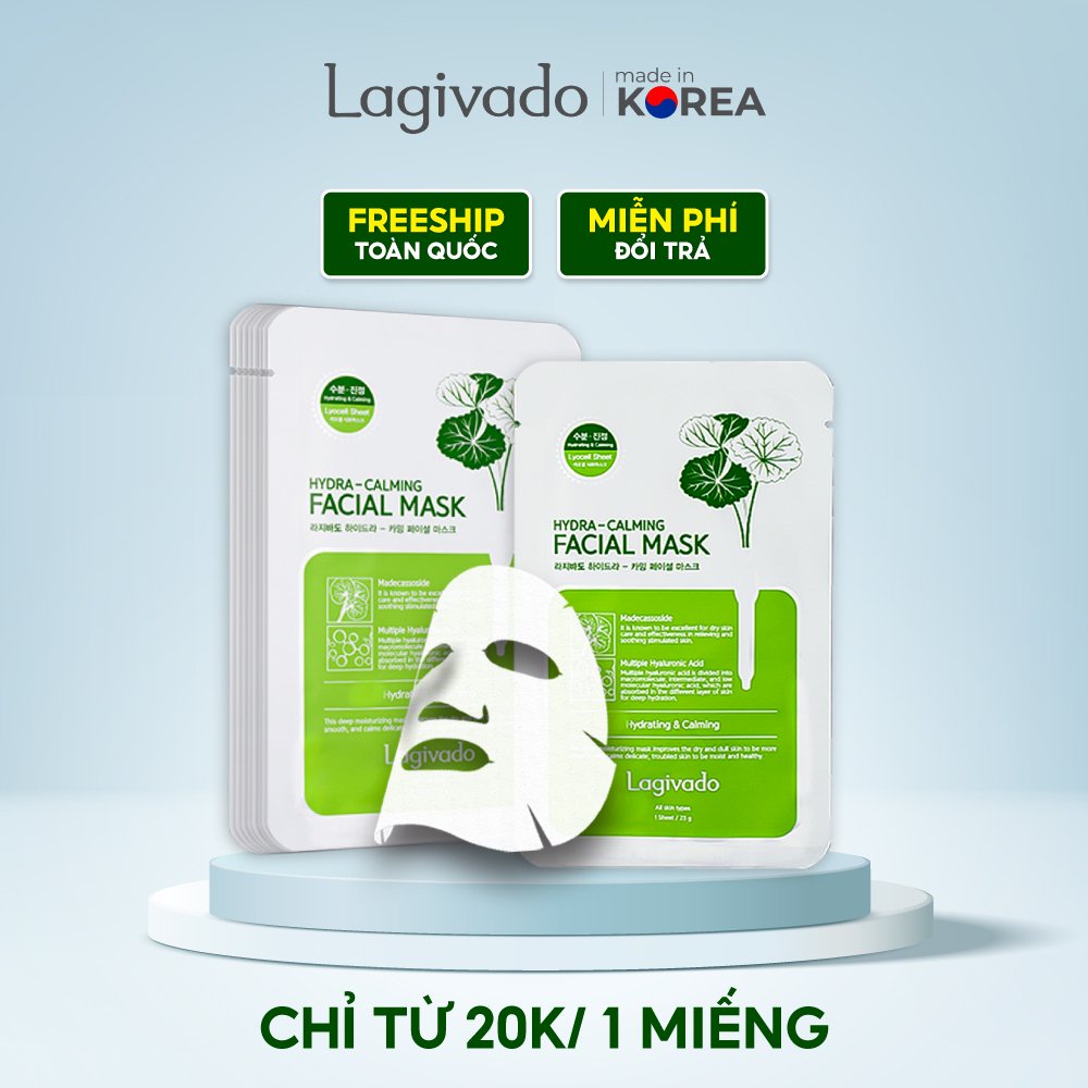 Facial Mask Lagivado - Combo 5 mặt nạ dưỡng da giảm dầu và mụn rau má Hàn Quốc dạng giấy 23g/miếng