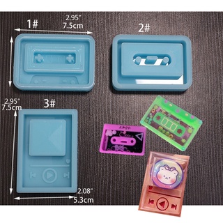 Set 1/ 3 khuôn silicon làm mặt móc khoá đúc resin epoxy kim tuyến nước lắc hình băng cassette