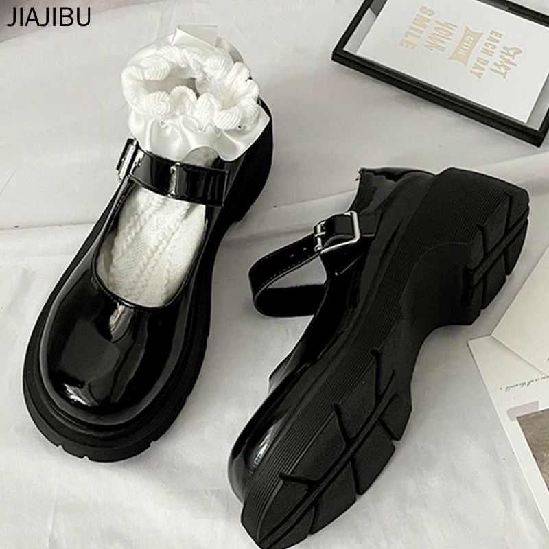 Giày Học Sinh JK Thời Trang Nhật Bản Giày Nữ Thick Sole Round Toe Mary Jane Leather Shoes British Preppy Soft-soled Lolita Shoes Giày Da Bóng Màu Đen Giày Cosplay Đế Mềm Chống Trượt Giày Khiêu Vũ Giày Công Chúa Thời Trang Hàn Quốc