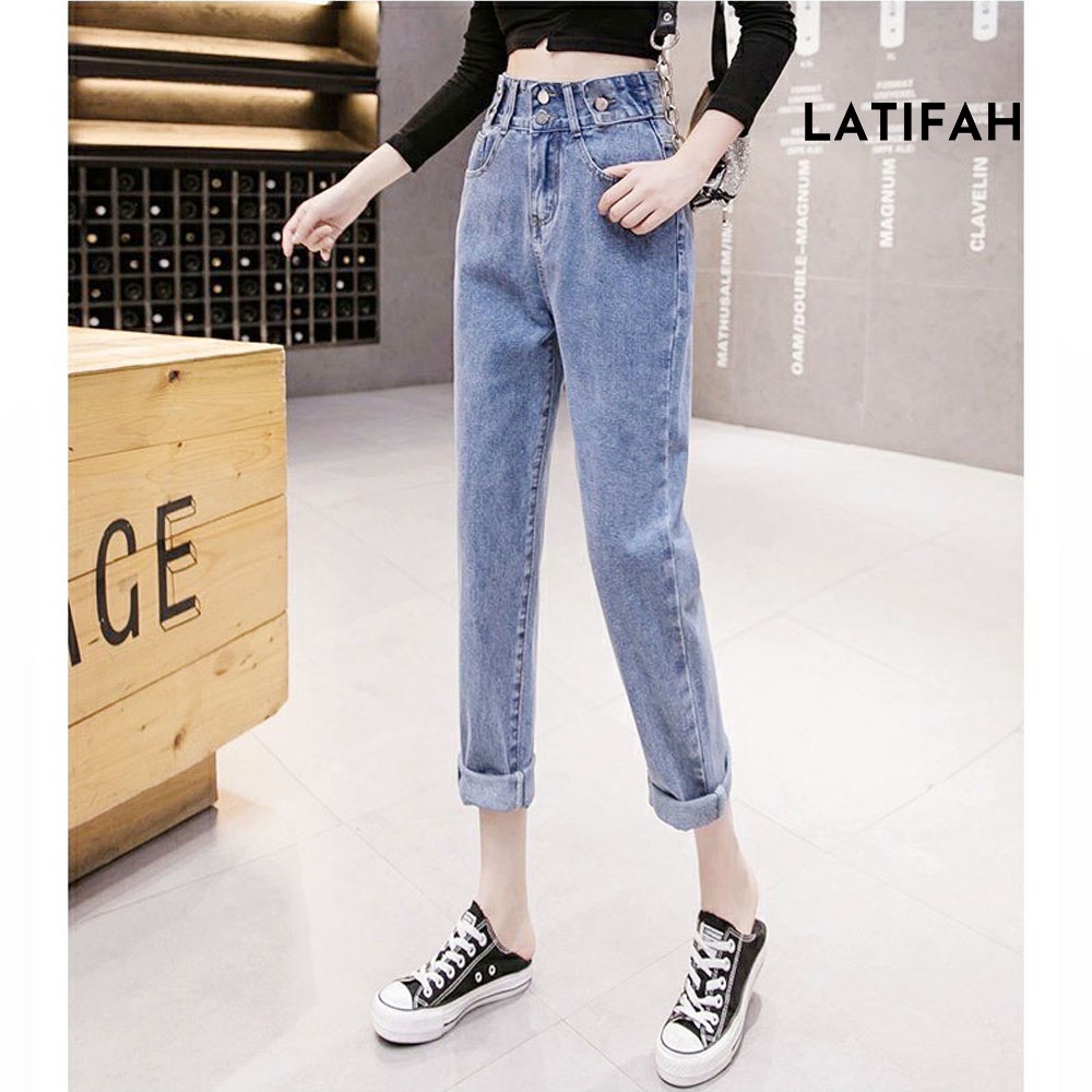 [Mã BMLT35 giảm đến 35K đơn 99K] Quần baggy jeans nữ LATIFAH form rộng 2 bách vuông lưng thun QD016 phong cách hàn quốc