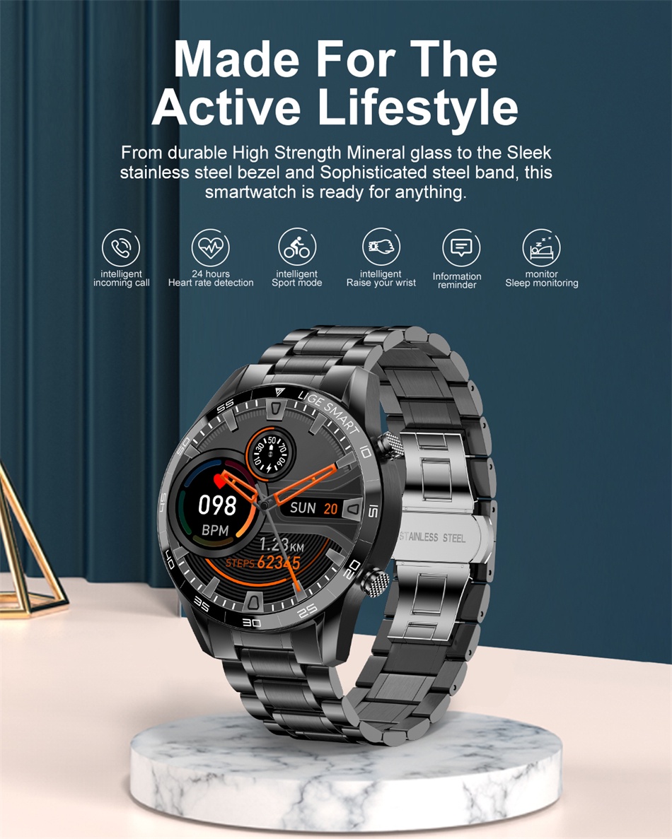 Mô tả Đồng hồ thông minh LIGE Nam Cuộc gọi Bluetooth Thể thao chống nước Theo dõi sức khỏe Màn hình cảm ứng toàn diện - 1