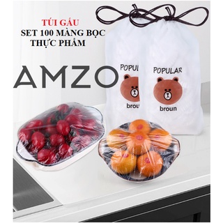 AMZO_(LOẠI ĐỦ) COMBO MÀNG BỌC THỰC PHẨM PE/ TÚI GẤU CÓ CHUN BỌC ĐỒ ĂN CO GIÃN TỐT 24CM (BỌC LỚN DÀI)