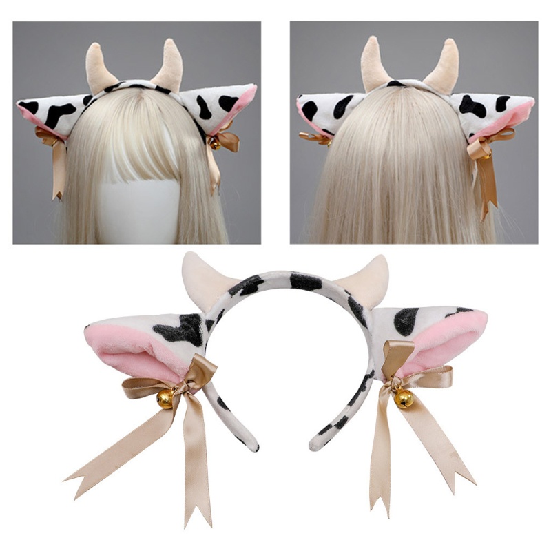 Dasbsug Cho Sáng Tạo Bò Sữa Sừng Tai Đầu Động Vật Cosplay Trang Phục Tóc Vòng Đảng P