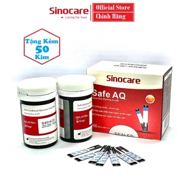 [SIEU SALE] * Que Thử Đường Huyết Safe AQ Smart Chính Hãng Sinocare Hộp 50 Que Tặng Kèm 50 Kim