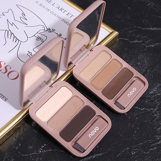 ♕Phấn Trang Điểm Lông Mày NOVO 3 Màu Tự Nhiên Chống Nước & Mồ Hôi Kèm Cọ Trang Điểm