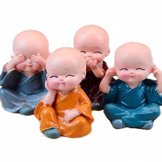 Bộ tượng 4 chú tiểu hòa thượng nhỏ phong thủy Tứ Không trang trí bàn thờ, decor nhà đẹp #A214