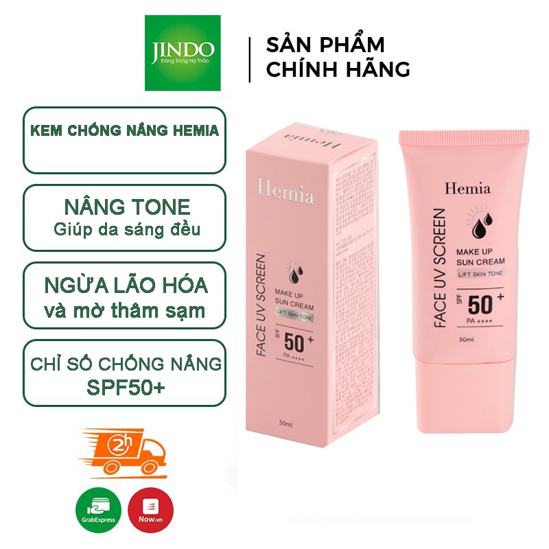 Kem chống nắng HEMIA dưỡng trắng nâng tone SPF50+ 100% tự nhiên, Thấm mướt nhanh, mịn màng nhập khẩu chính hãng Hàn Quốc