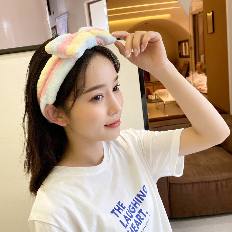Mô tả Băng đô tóc rửa mặt trang điểm Laboon, bờm tóc chất liệu vải nhung co giãn mềm mịn - 2