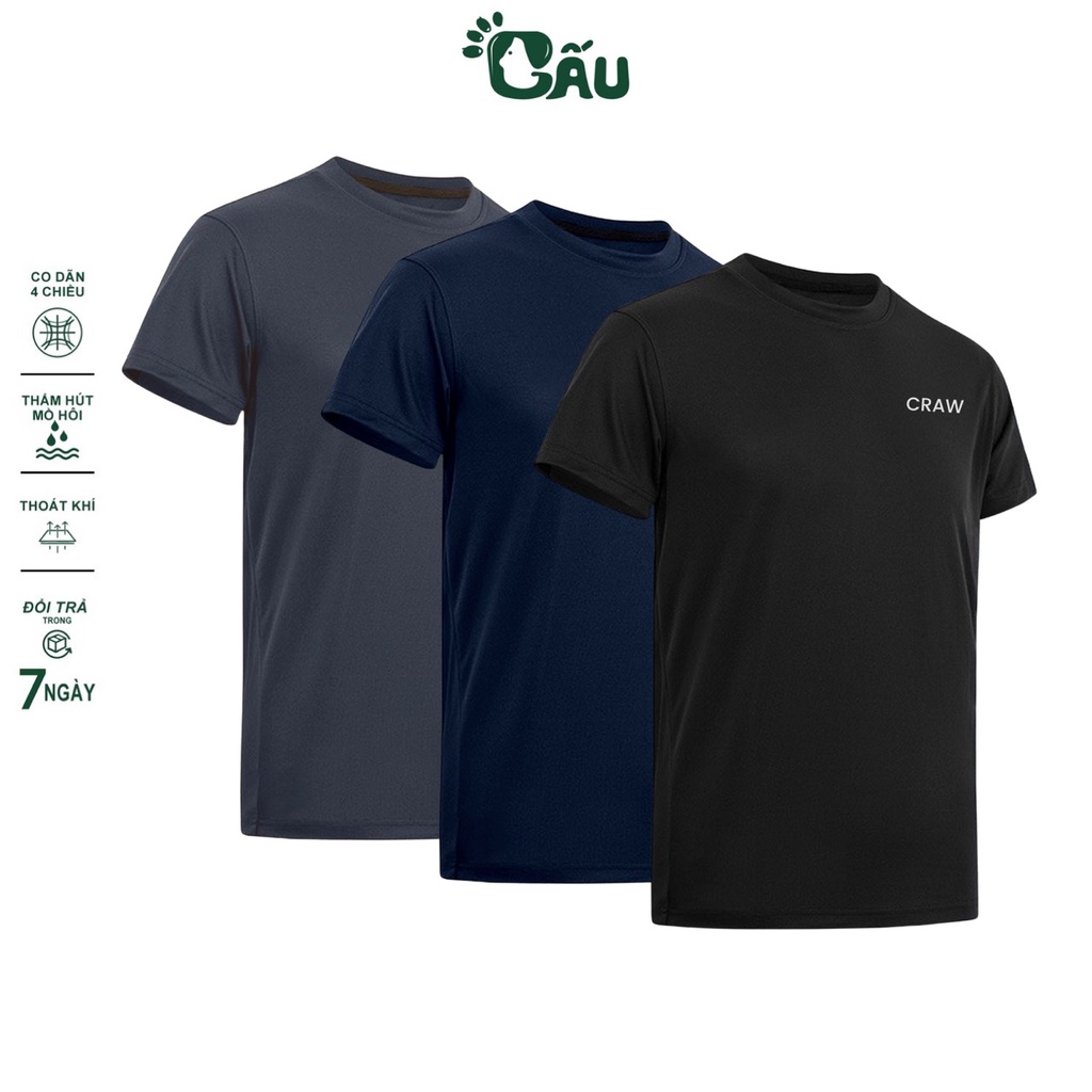 Áo thun Nam Gấu 194 vải thun lạnh co dãn 4 chiều, phong cách thể thao – gym – bóng đá, from slim fit – Craws