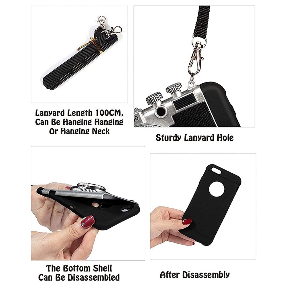 Ốp Điện Thoại Cho iPhone 15 15Plus 14 plus 14pro MAX 15promax 13 12 11 Pro MAX XS MAX XR 3D Cool Thiết Kế Camera Bao Da Có Dây Đeo Cổ Có Thể Tháo Rời Tương Thích Cho iPhone 12 / 12Pro
