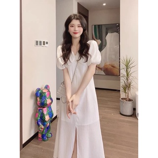 Váy Maxi Đũi Trắng Tay Phồng Hàng 2 Lớp Có Ảnh Thật