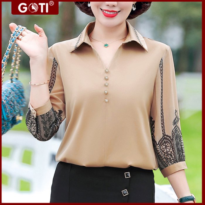 Mô tả Áo Trung Niên Nữ Dáng Suông Rộng Bigsize Kiểu Cổ Sơ Mi Tay Lững Tặng Mẹ U40-50 GOTI 3A26 3A27 3A33 - 2