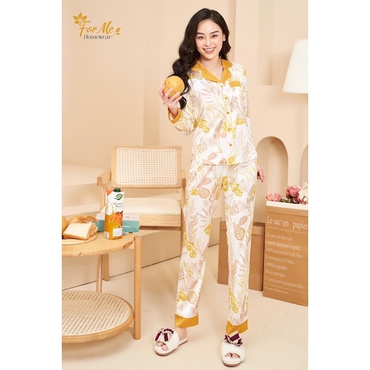 Bộ đồ ngủ , mặc nhà pijama quần dài chất lụa giấy cao cấp Luxury hãng ForMe