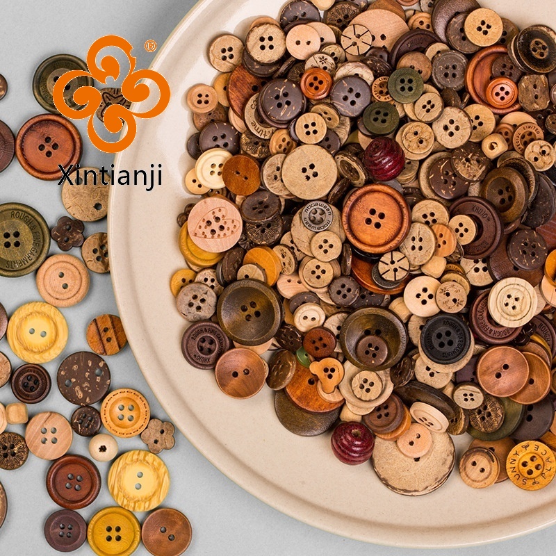 Gỗ Vỏ Dừa Khóa Gỗ Tự Nhiên Khắc Vỏ Dừa Nút Bảo Vệ Môi Trường Hỗn Hợp Quốc Gia Phong Cách Retro 100 Chiếc
