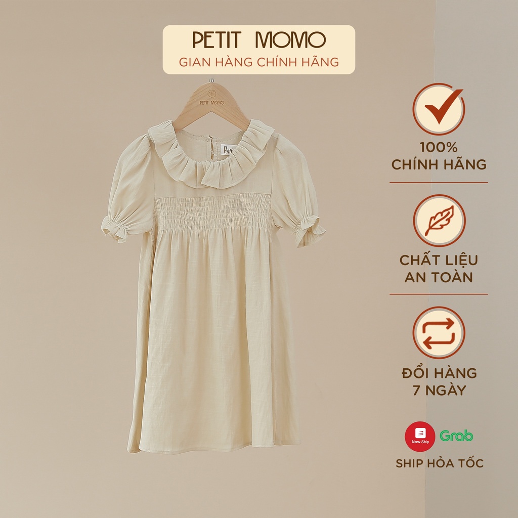 Váy Bé Gái Mùa Hè PETIT MOMO Vải Đũi Hàn Quốc Thoáng Mát, Cách Điệu Phần Cổ Xinh Xắn Cho Bé Từ 9-19kg H028
