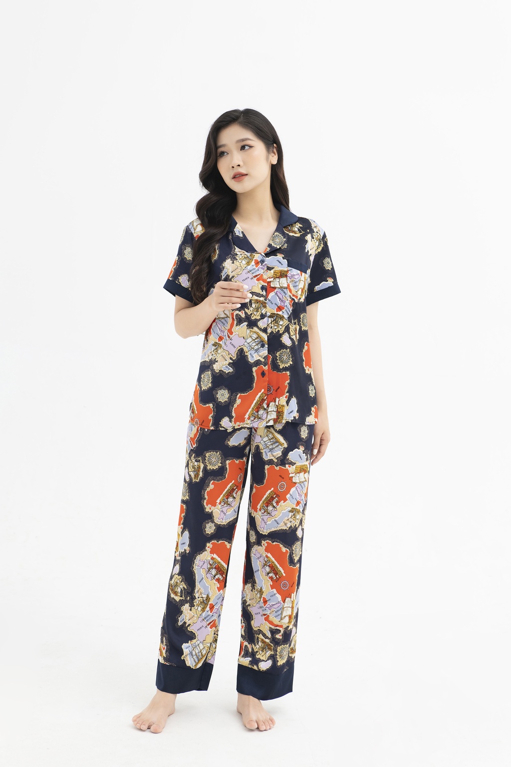 Mô tả Đồ Ngủ Pijama Lụa Satin Nhật Cao Cấp Cộc Tay JAPAN SILK Họa Tiết Sang Trọng - 7