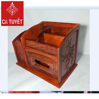HỘP ĐỰNG ĐỒ ĐA NĂNG Văn Phòng  BẰNG GỖ HƯƠNG - LOẠI TO CHẠM TỨ DIỆN ( ẢNH THẬT)