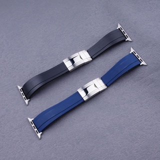 Dành Cho Đồng Hồ Iwatch Đen Xanh Dây Cao Su Silicon Dây Đeo Rolex Thể Thao Bằng Thép Không Gỉ S7 SE S6 Khóa 38 / 40 / 42 / 44 / 45MM