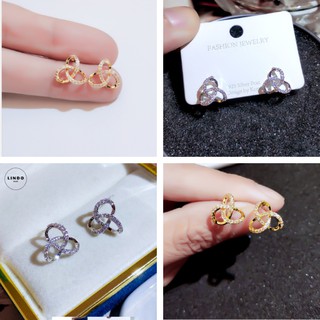 Khuyên tai nữ thời trang bạch kim đính đá láp lánh LINDO