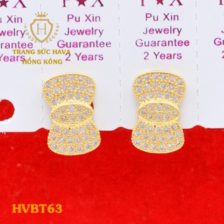 Bông Tai, Khuyên Tai Nữ Dáng Bát Sát Tai Đá Trắng Xi Mạ Vàng Non Cao Cấp - Trang Sức Hava Hong Kong