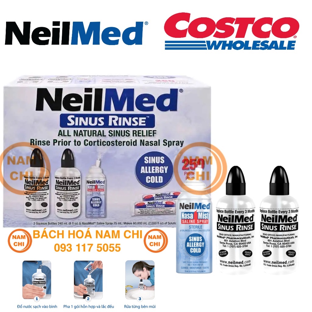 [THÙNG NGUYÊN] Set Rửa Mũi NEILMED SINUS RINSE Gồm 250 Gói Muối (Chuẩn COSTCO) Mỹ Shopee