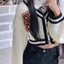 Freeship Áo Cadigan Croptop Len Thêu Ngực Viền Đen