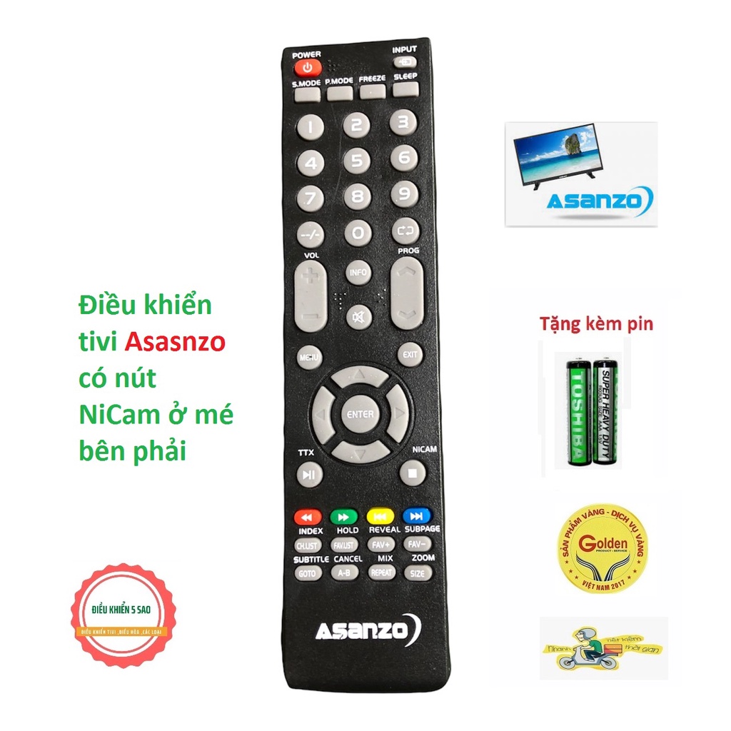 Điều khiển tivi Asanzo có nút INCAM ở mé bên tay phải dùng cho tivi LCD loại zin hãng