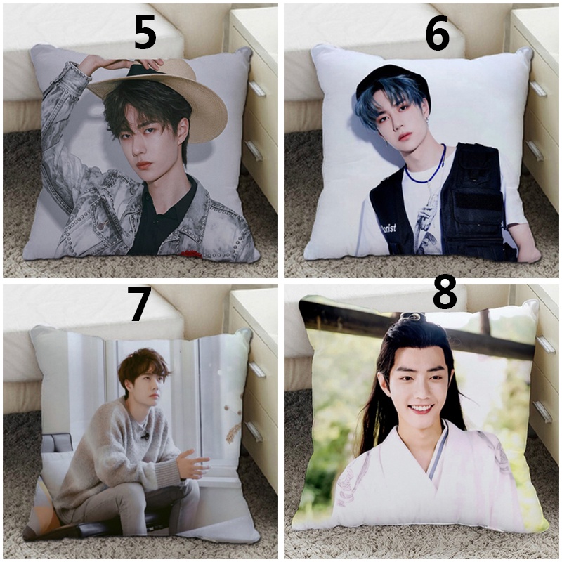 Vỏ bọc gối đơn bằng polyester in hình diễn viên Wang Yibo/ Xiao Zhan 45x45cm