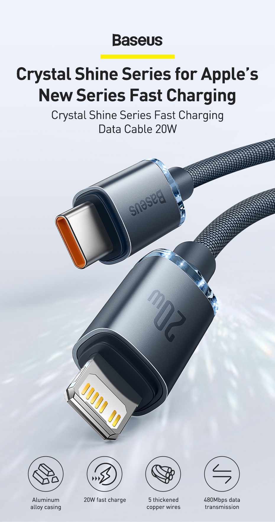 Mô tả Cáp sạc nhanh BASEUS PD 20W type C sang thích hợp cáp sạc nhanh cho ip 14 pro max - 1
