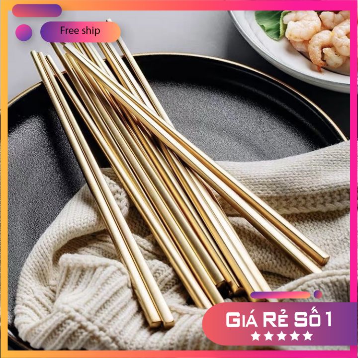 Đũa vàng, chất liệu hợp kim, inox 304 chịu nhiệt cao cấp tiện dụng ...