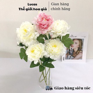Combo 10 cành hoa giả - Hoa mẫu đơn Lucas 70cm trang trí đẹp, giống thật