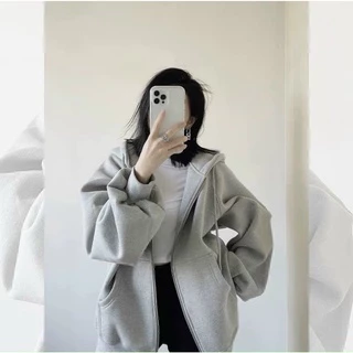 Áo Khoác, Áo Hoodie Có Size Dây Kéo Trơn Phong Cách Thời Trang Dễ Phối Đồ Fom Rộng Siêu Cute