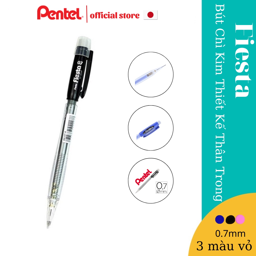 Ảnh Bút Chì Kim Pentel Nhật Bản Fiesta AX107 Ngòi 0.7mm | Thiết Kế Thân Trong Đẹp Mắt |Trang Bị Đầu Tẩy Tiện Dụng | 3 Màu Vỏ 3