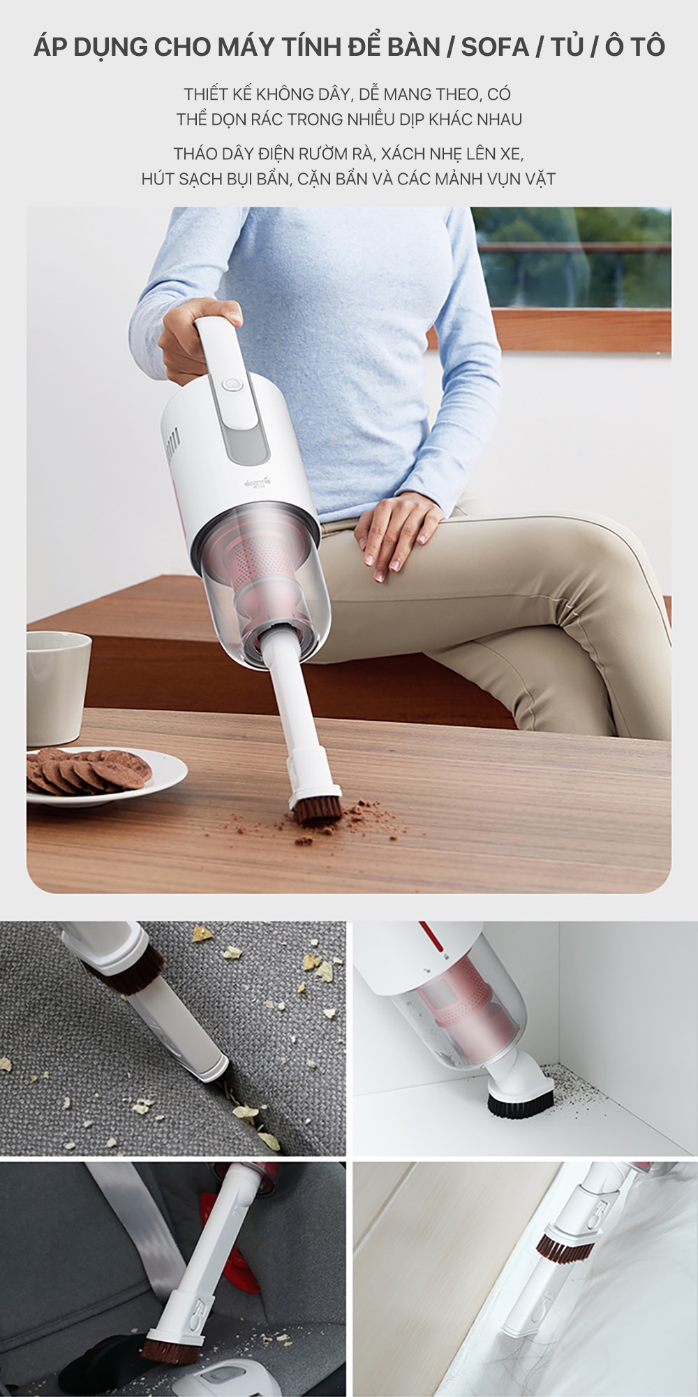 Mô tả Máy hút bụi cầm tay không dây Deerma VC20 Plus kèm 3 đầu hút đa năng, thiết kế gọn nhẹ - Bảo hành 12 tháng - 8