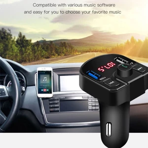 Máy Phát Radio MP3 Bluetooth Cho Xe Hơi LGT, Máy Phát Nhạc FM Không Dây Dùng Tay Bluetooth Có Màn Hình LED Sạc USB Kép