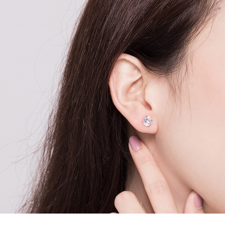 Đôi bông tai tròn BAMOER bạc 925 đính đá zircon 4mm 5mm 6mm 7mm thời trang cho nữ
