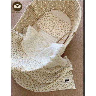 Set chăn và lót đầu Ome sợi tre 2 lớp cao cấp thoáng mát cho bé