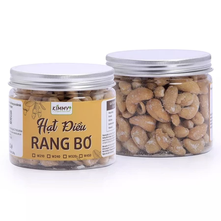 Hạt Điều Rang Bơ 250G Nguyên Hạt W240 Loại Hạt To - Loại A - Hũ Nhựa PET Tròn - KIMMY FARM