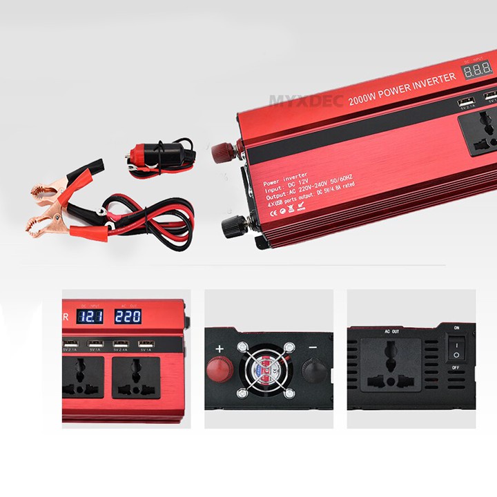 Kích điện 12v lên 220v CARMAER 2000W linh kiện chất lượng cao, ruột lõi đồng