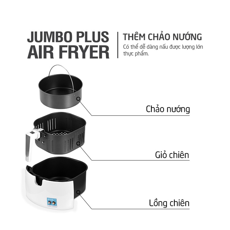 Nồi chiên không dầu LocknLock điện tử dung tích 5.2L EJF357 , tặng kèm chảo nướng 1.7L - K-MALL