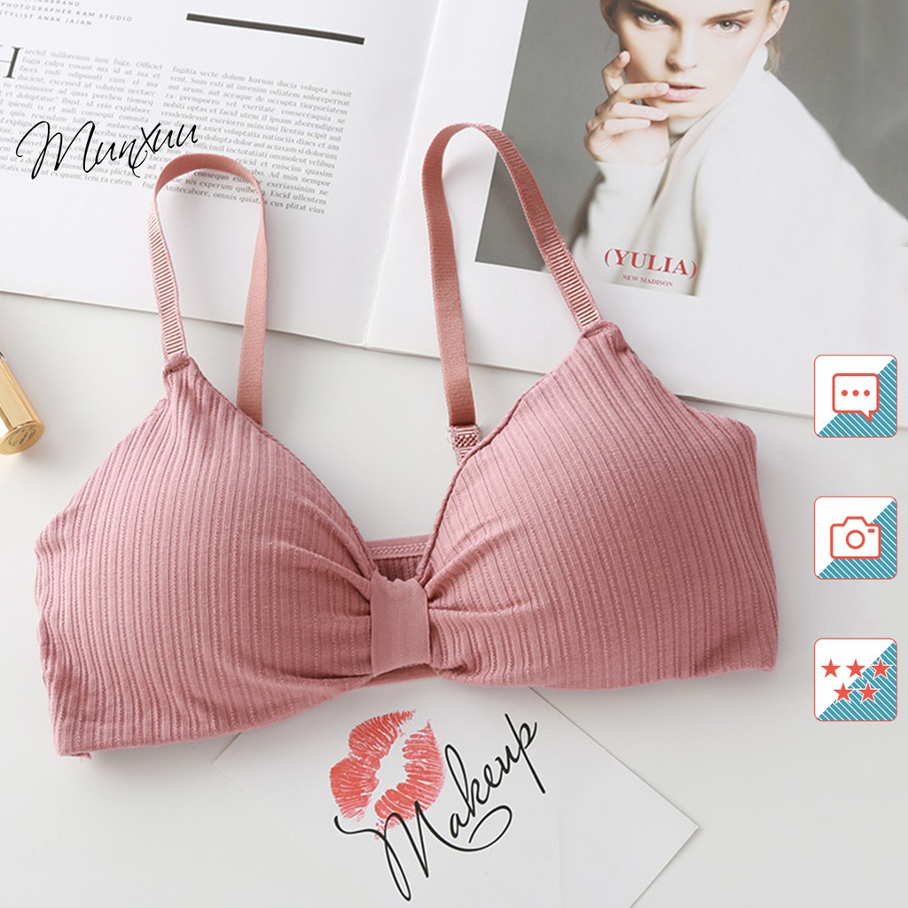 Áo bra nữ thắt nơ dây, chất cotton đệm mỏng không gọng nâng ngực – MUNXUU BR08