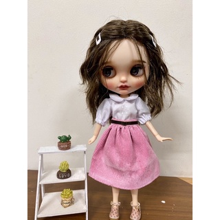 Set áo sơ mi trắng váy nhung size blythe,xinyi,barbie