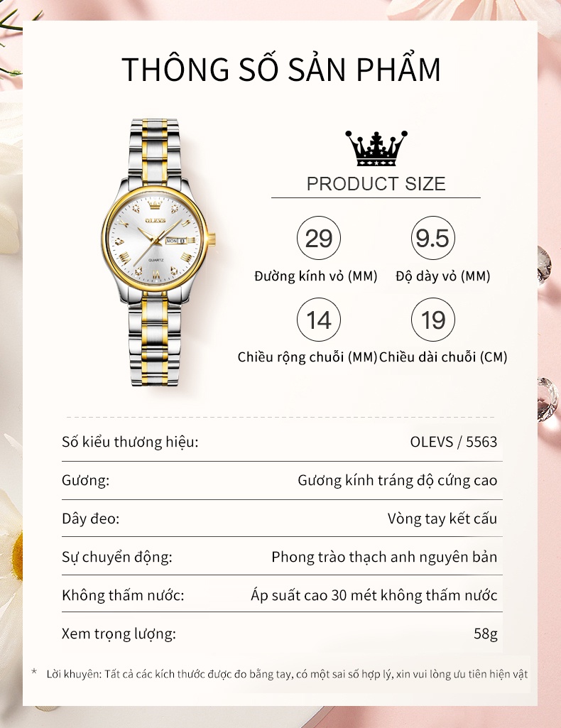 Mô tả OLEVS Đồng hồ nữ Đeo Tay Chống Thấm Nước Bằng dây đeo Thép Không Gỉ Thời Trang 5563 - 4